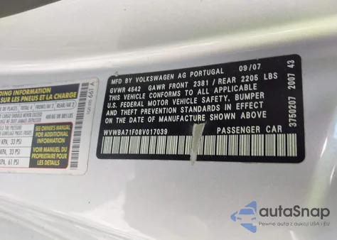 2008 Volkswagen Eos Komfort из США, поврежденный, VIN WVWBA71F08V017039